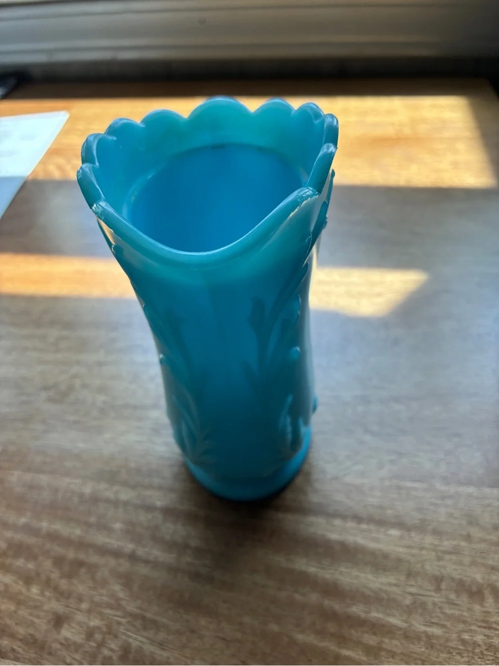 Vintage Blue Milk Glass Cream Pitcher 5” x4.5”